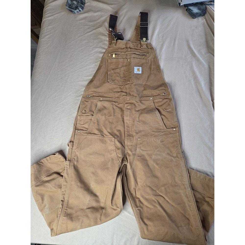 Carhartt Duck Canvas Bib Overalls Relaxed Fit Brown Men's 34x30